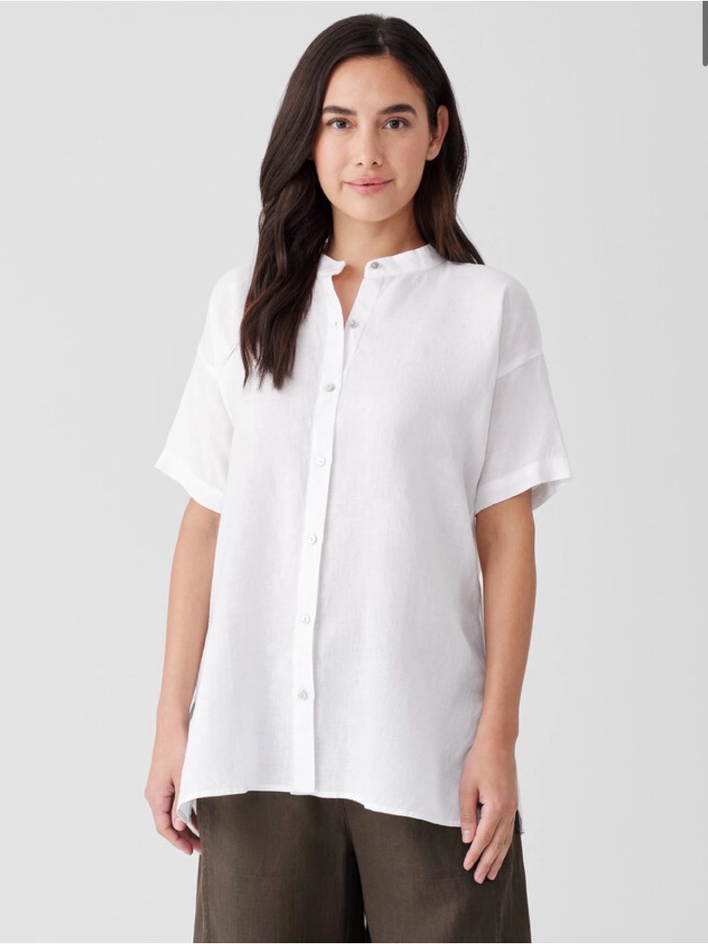 Eileen Fisher Handkerchief Linen Short-Sleeve Long Shirt White Extra Small XS - Picture 2 of 9